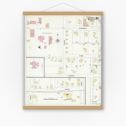 Old map wall art mockup — magnetic wood frame on white wall — Sanborn Fire Insurance Map from Marshall, Harrison County, Texas (1904), Sheet #0018