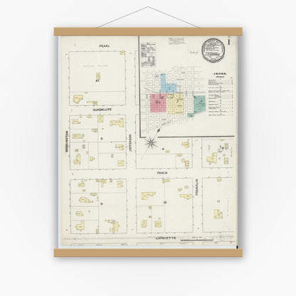 Old map wall art mockup — magnetic wood frame on white wall — Sanborn Fire Insurance Map from La Grange, Fayette County, Texas (1890) - Complete Map Set