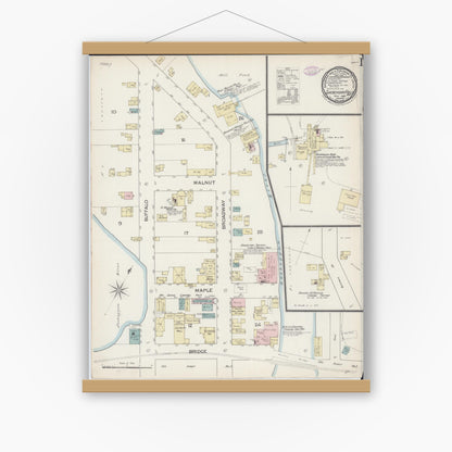 Old map wall art mockup — magnetic wood frame on white wall — Sanborn Fire Insurance Map from Sheboygan Falls, Sheboygan County, Wisconsin (1887) - Complete Map Set
