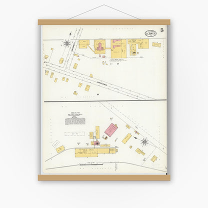 Old map wall art mockup — magnetic wood frame on white wall — Sanborn Fire Insurance Map from Eldred, McKean County, Pennsylvania (1904), Sheet #0005