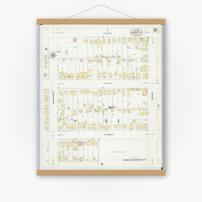 Old map wall art mockup — magnetic wood frame on white wall — Sanborn Fire Insurance Map from Marietta, Washington County, Ohio (1907), Sheet #0008