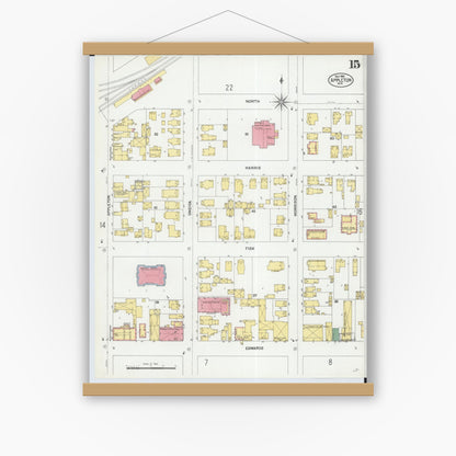 Old map wall art mockup — magnetic wood frame on white wall — Sanborn Fire Insurance Map from Appleton, Outagamie County, Wisconsin (1901), Sheet #0015