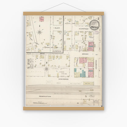 Old map wall art mockup — magnetic wood frame on white wall — Sanborn Fire Insurance Map from Mineola, Wood County, Texas (1885) - Complete Map Set