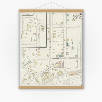 Old map wall art mockup — magnetic wood frame on white wall — Sanborn Fire Insurance Map from Mount Vernon, Westchester County, New York (1887) - Complete Map Set