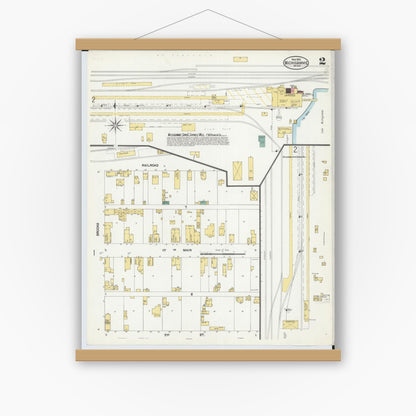 Old map wall art mockup — magnetic wood frame on white wall — Sanborn Fire Insurance Map from Michigamme, Marquette County, Michigan (1902), Sheet #0002