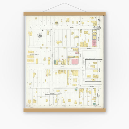 Old map wall art mockup — magnetic wood frame on white wall — Sanborn Fire Insurance Map from Uvalde, Uvalde County, Texas (1905), Sheet #0002