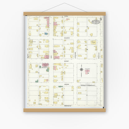 Old map wall art mockup — magnetic wood frame on white wall — Sanborn Fire Insurance Map from Baltimore, Fairfield County, Ohio (1910), Sheet #0003