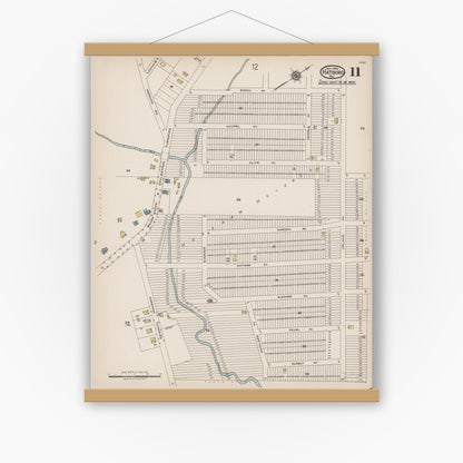 Old map wall art mockup — magnetic wood frame on white wall — Sanborn Fire Insurance Map from Hatboro, Montgomery County, Pennsylvania (1922), Sheet #0011