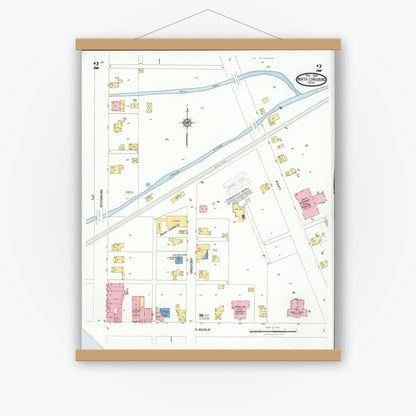 Old map wall art mockup — magnetic wood frame on white wall — Sanborn Fire Insurance Map from North Lewisburg, Champaign County, Ohio (1926), Sheet #0002