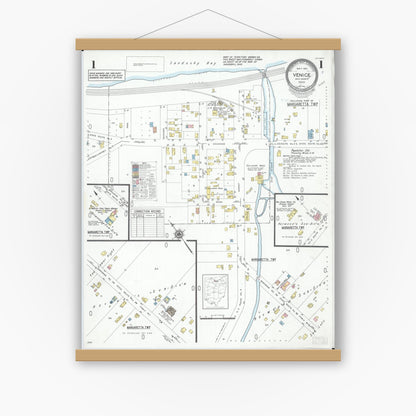 Old map wall art mockup — magnetic wood frame on white wall — Sanborn Fire Insurance Map from Venice, Erie County, Ohio (1951), Sheet #0001
