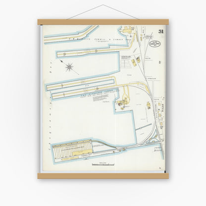 Old map wall art mockup — magnetic wood frame on white wall — Sanborn Fire Insurance Map from Ashland, Ashland County, Wisconsin (1901), Sheet #0031