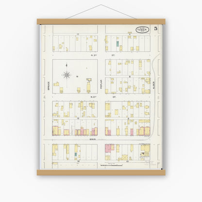 Old map wall art mockup — magnetic wood frame on white wall — Sanborn Fire Insurance Map from Tower, Saint Louis County, Minnesota (1892), Sheet #0005