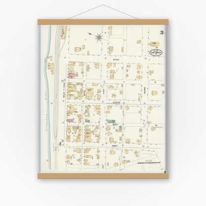 Old map wall art mockup — magnetic wood frame on white wall — Sanborn Fire Insurance Map from East Brady, Clarion County, Pennsylvania (1903), Sheet #0003