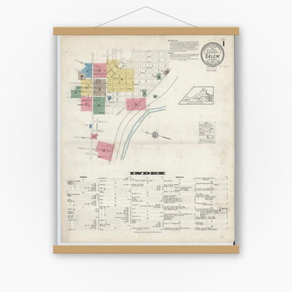 Old map wall art mockup — magnetic wood frame on white wall — Sanborn Fire Insurance Map from Salem, Independent Cities, Virginia (1913) - Complete Map Set
