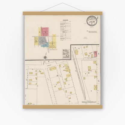Old map wall art mockup — magnetic wood frame on white wall — Sanborn Fire Insurance Map from Live Oak, Sutter County, California (1921) - Complete Map Set