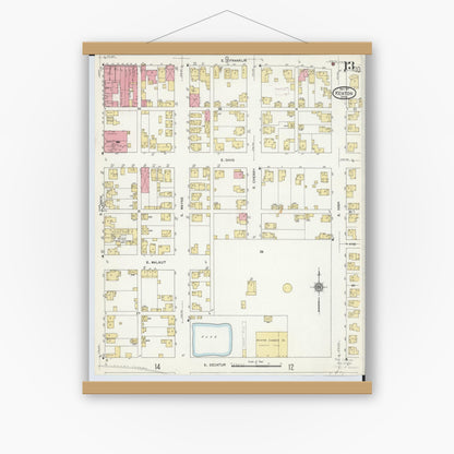 Old map wall art mockup — magnetic wood frame on white wall — Sanborn Fire Insurance Map from Kenton, Hardin County, Ohio (1911), Sheet #0013
