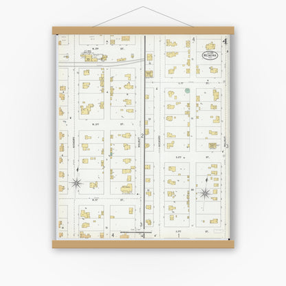 Old map wall art mockup — magnetic wood frame on white wall — Sanborn Fire Insurance Map from Wenona, Marshall County, Illinois (1899), Sheet #0004