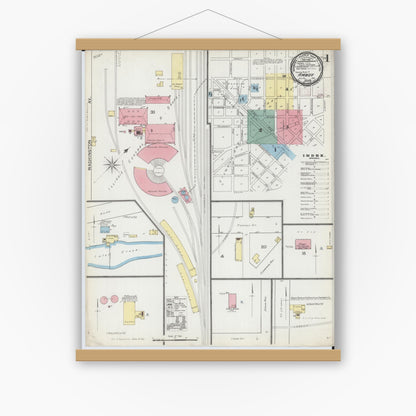 Old map wall art mockup — magnetic wood frame on white wall — Sanborn Fire Insurance Map from Amboy, Lee County, Illinois (1892) - Complete Map Set