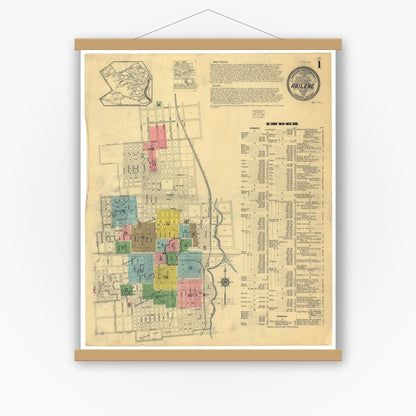 Old map wall art mockup — magnetic wood frame on white wall — Sanborn Fire Insurance Map from Abilene, Taylor County, Texas (1915), Sheet #0001
