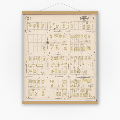 Old map wall art mockup — magnetic wood frame on white wall — Sanborn Fire Insurance Map from Iron Mountain, Dickinson County, Michigan (1923), Sheet #0002