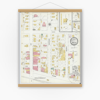Old map wall art mockup — magnetic wood frame on white wall — Sanborn Fire Insurance Map from Swanton, Fulton County, Ohio (1901), Sheet #0001