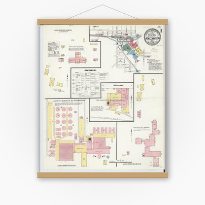 Old map wall art mockup — magnetic wood frame on white wall — Sanborn Fire Insurance Map from New Lexington, Perry County, Ohio (1909) - Complete Map Set