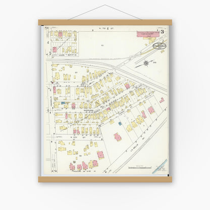 Old map wall art mockup — magnetic wood frame on white wall — Sanborn Fire Insurance Map from Steubenville, Jefferson County, Ohio (1913), Sheet #0003