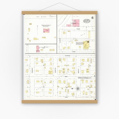 Old map wall art mockup — magnetic wood frame on white wall — Sanborn Fire Insurance Map from Waverly, Bremer County, Iowa (1905), Sheet #0006