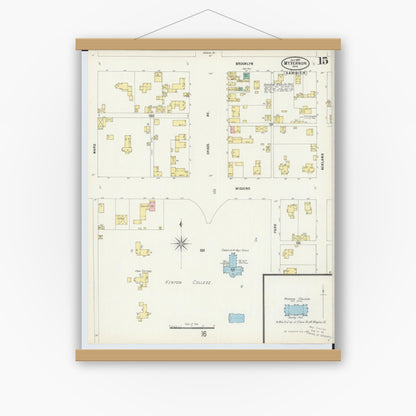 Old map wall art mockup — magnetic wood frame on white wall — Sanborn Fire Insurance Map from Mount Vernon, Knox County, Ohio (1897), Sheet #0015