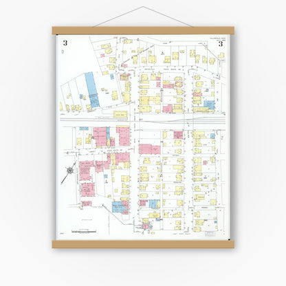 Old map wall art mockup — magnetic wood frame on white wall — Sanborn Fire Insurance Map from Dillonvale, Jefferson County, Ohio (1950), Sheet #0003