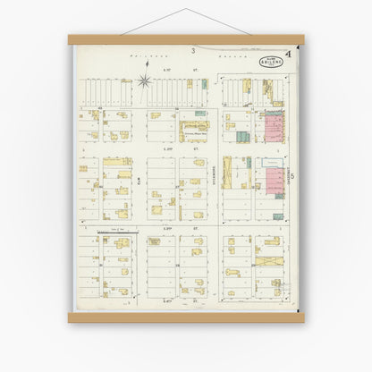 Old map wall art mockup — magnetic wood frame on white wall — Sanborn Fire Insurance Map from Abilene, Taylor County, Texas (1896), Sheet #0004