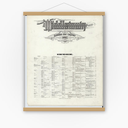 Old map wall art mockup — magnetic wood frame on white wall — Sanborn Fire Insurance Map from Middletown, Butler County, Ohio (1912), Sheet #0001