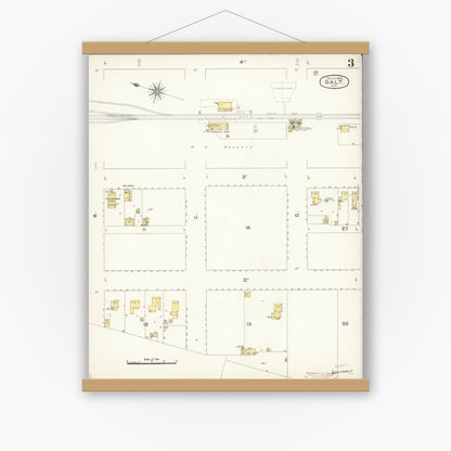 Old map wall art mockup — magnetic wood frame on white wall — Sanborn Fire Insurance Map from Galt, Sacramento County, California (1895), Sheet #0003