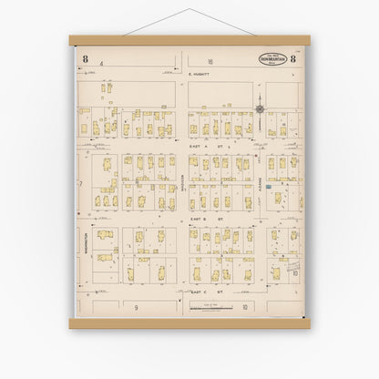 Old map wall art mockup — magnetic wood frame on white wall — Sanborn Fire Insurance Map from Iron Mountain, Dickinson County, Michigan (1923), Sheet #0008