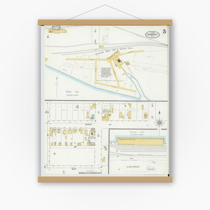Old map wall art mockup — magnetic wood frame on white wall — Sanborn Fire Insurance Map from Frankfort, Benzie County, Michigan (1899), Sheet #0005