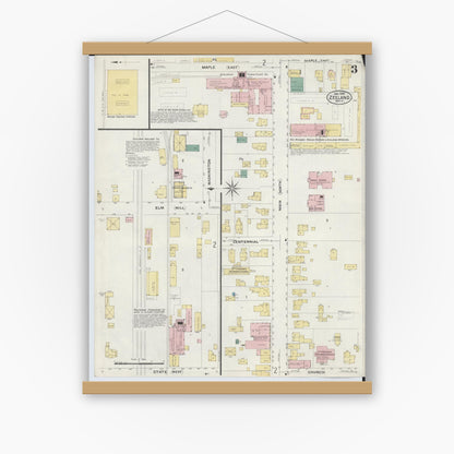 Old map wall art mockup — magnetic wood frame on white wall — Sanborn Fire Insurance Map from Zeeland, Ottawa County, Michigan (1908), Sheet #0003