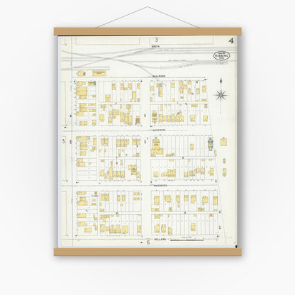 Old map wall art mockup — magnetic wood frame on white wall — Sanborn Fire Insurance Map from Hibbing, Saint Louis County, Minnesota (1904), Sheet #0004