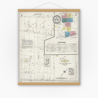 Old map wall art mockup — magnetic wood frame on white wall — Sanborn Fire Insurance Map from Northfield, Atlantic County, New Jersey (1924), Sheet #0001