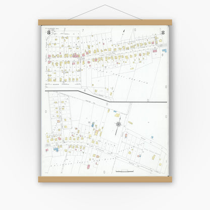 Old map wall art mockup — magnetic wood frame on white wall — Sanborn Fire Insurance Map from Saint Clairsville, Belmont County, Ohio (1946), Sheet #0008