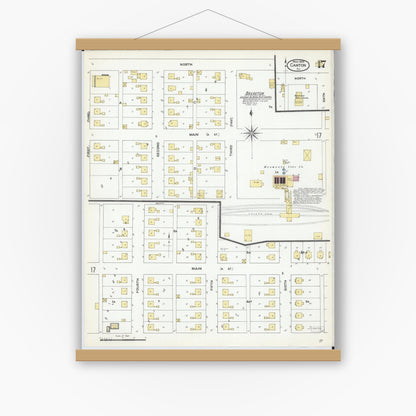 Old map wall art mockup — magnetic wood frame on white wall — Sanborn Fire Insurance Map from Canton, Fulton County, Illinois (1909), Sheet #0017