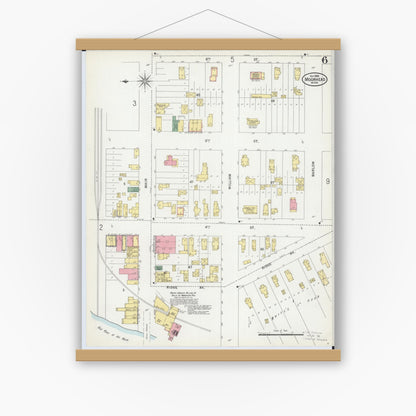 Old map wall art mockup — magnetic wood frame on white wall — Sanborn Fire Insurance Map from Moorhead, Clay County, Minnesota (1899), Sheet #0006