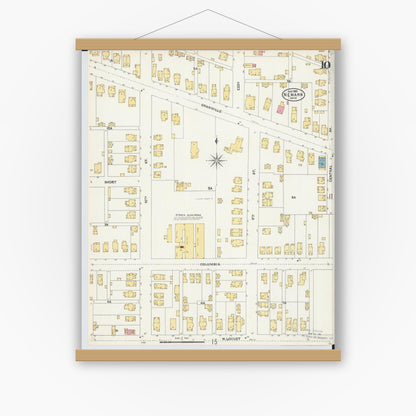 Old map wall art mockup — magnetic wood frame on white wall — Sanborn Fire Insurance Map from Newark, Licking County, Ohio (1905), Sheet #0010