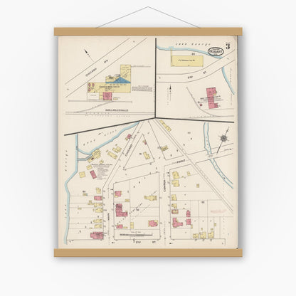 Old map wall art mockup — magnetic wood frame on white wall — Sanborn Fire Insurance Map from Hobart, Lake County, Indiana (1922), Sheet #0003