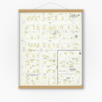 Old map wall art mockup — magnetic wood frame on white wall — Sanborn Fire Insurance Map from Lawrenceville, Lawrence County, Illinois (1908), Sheet #0003