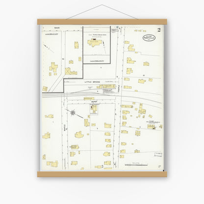 Old map wall art mockup — magnetic wood frame on white wall — Sanborn Fire Insurance Map from Portville, Cattaraugus County, New York (1909), Sheet #0002