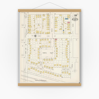 Old map wall art mockup — magnetic wood frame on white wall — Sanborn Fire Insurance Map from Wyandotte, Wayne County, Michigan (1922), Sheet #0010