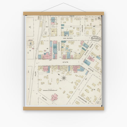 Old map wall art mockup — magnetic wood frame on white wall — Sanborn Fire Insurance Map from Belvidere, Boone County, Illinois (1885), Sheet #0003