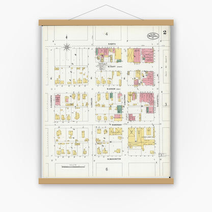 Old map wall art mockup — magnetic wood frame on white wall — Sanborn Fire Insurance Map from Marshall, Saline County, Missouri (1900), Sheet #0002