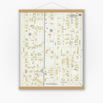 Old map wall art mockup — magnetic wood frame on white wall — Sanborn Fire Insurance Map from Rochester, Beaver County, Pennsylvania (1903), Sheet #0010