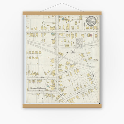 Old map wall art mockup — magnetic wood frame on white wall — Sanborn Fire Insurance Map from Miners Mills, Luzerne County, Pennsylvania (1897), Sheet #0001